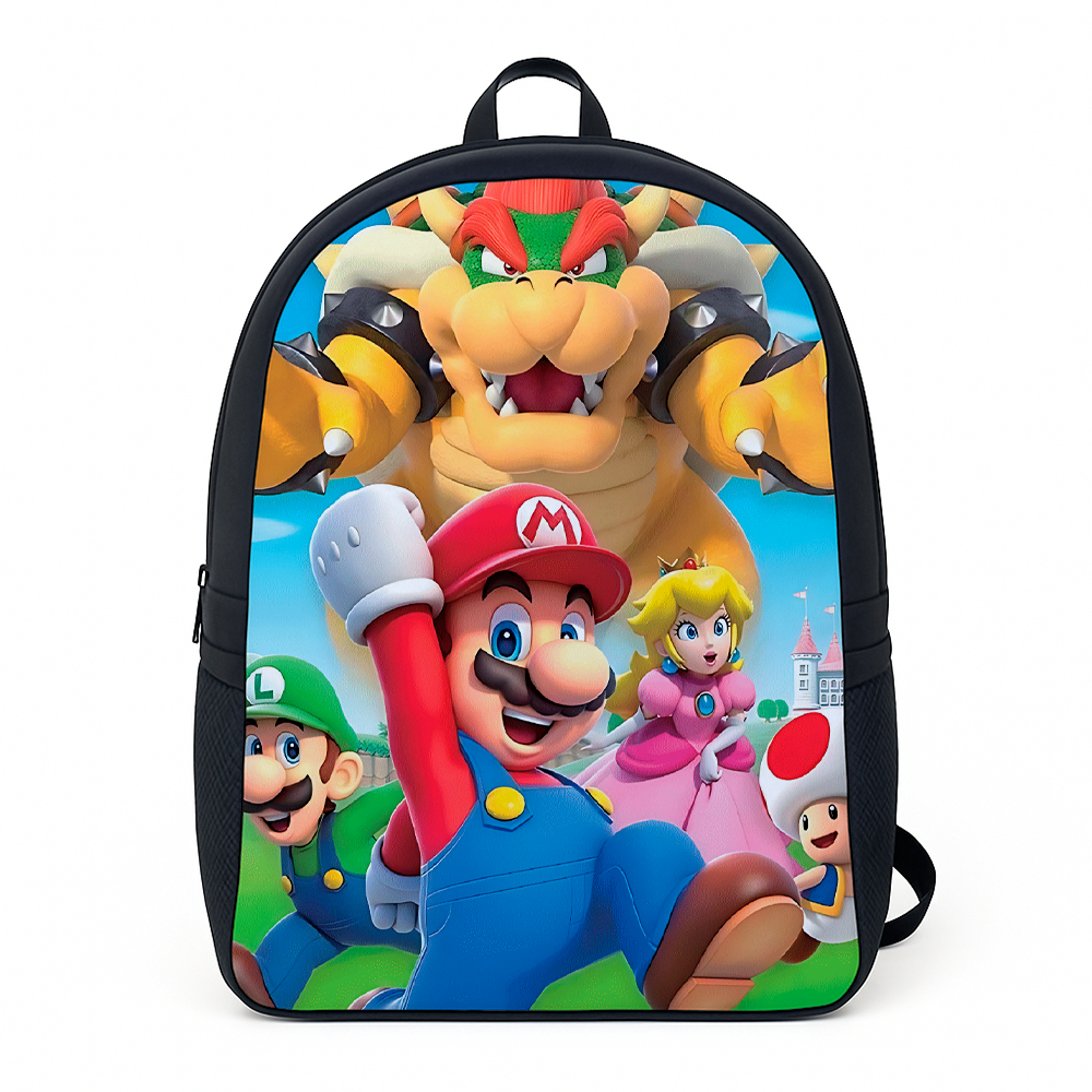 Mochila Escolar Estampada Com Super Mrio e Browser Today Alça Reforçada Infantil Juvenil de Lona