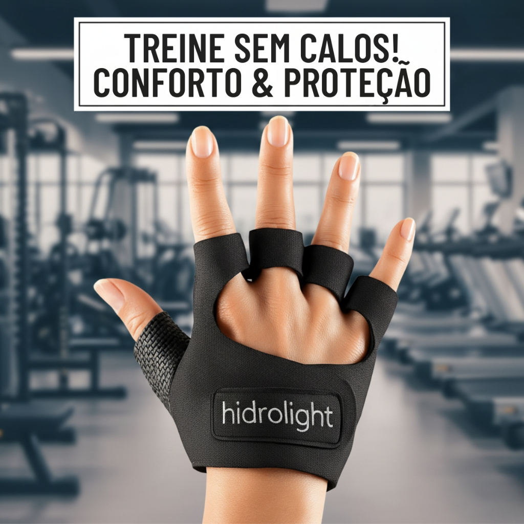 Luva Academia Hidrolight Neoprene Meio Dedo Antiderrapante Musculação Crossfit Preta Tamanho Par