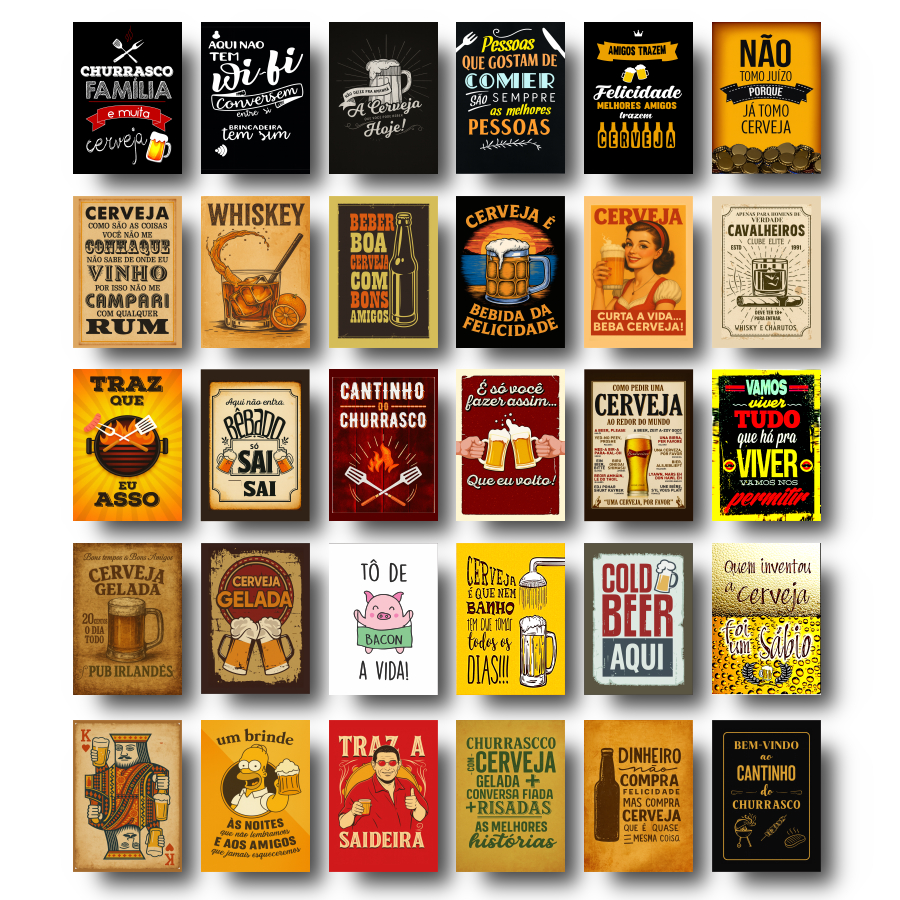 Kit 30 Quadros Placas Decorativas Bar e Churrasco Retrô em Oferta na Shopee