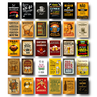 Kit 30 Quadros Placas Decorativas Bar e Churrasco Retrô em Oferta na Shopee