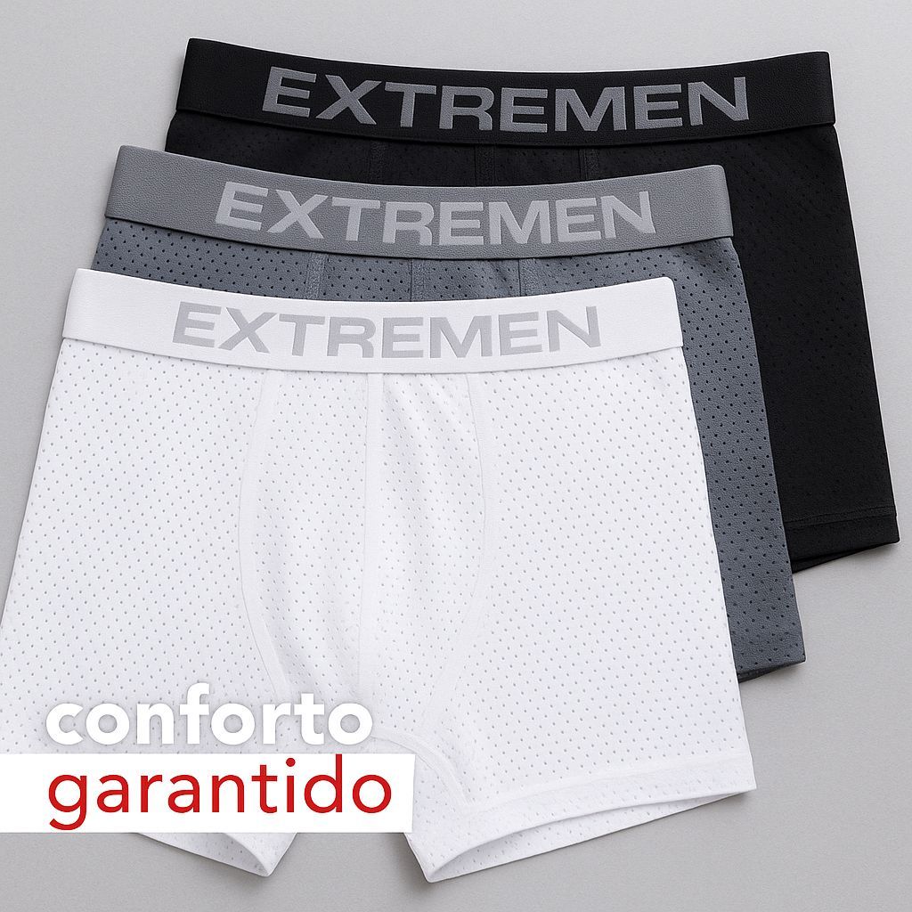Kit 3 Cuecas Box Adulto Microfibra Cueca Masculino Original Dry Fit Cueca Box Respiravel XTR EXTREMEN