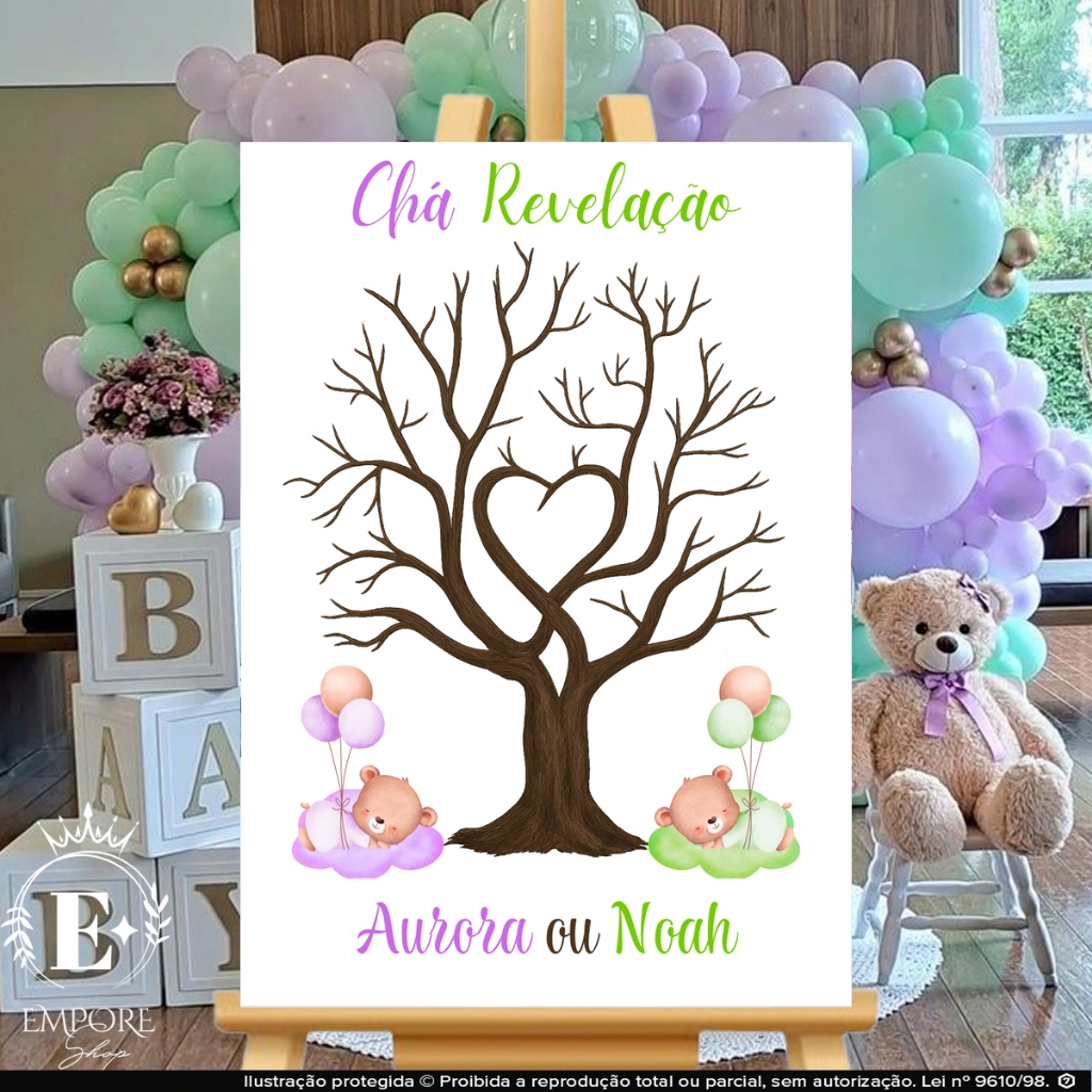 Quadro Decorativo Chá Revelação Árvore Digitais Menino ou Menina Personalizado Com Nomes em Oferta na Shopee