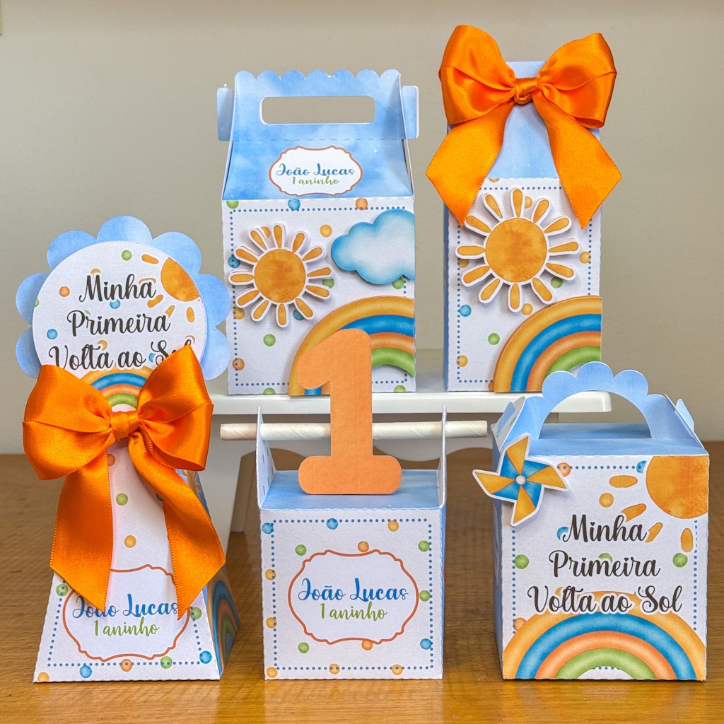 Kit Personalizados Primeira volta ao Sol / Solzinho Menino PEGUE  E MONTE Caixinha Lembrancinha Festa Aniversário