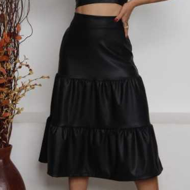 Saia Midi Feminina Três Marias Courino Plissada Cintura Alta Moda Luxo Glamour Elegante Casual em Oferta na Shopee