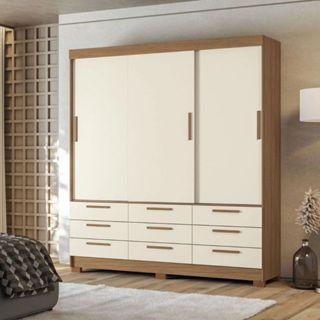 Guarda-Roupa Casal 3 Portas de Correr 9 Gavetas 194,40cm Morretes Santos Andirá em Oferta na Shopee