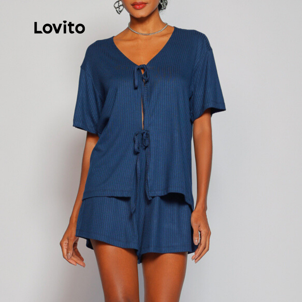 Lovito Conjunto Casual de Shorts com Amarração para Mulheres LB642BRL672