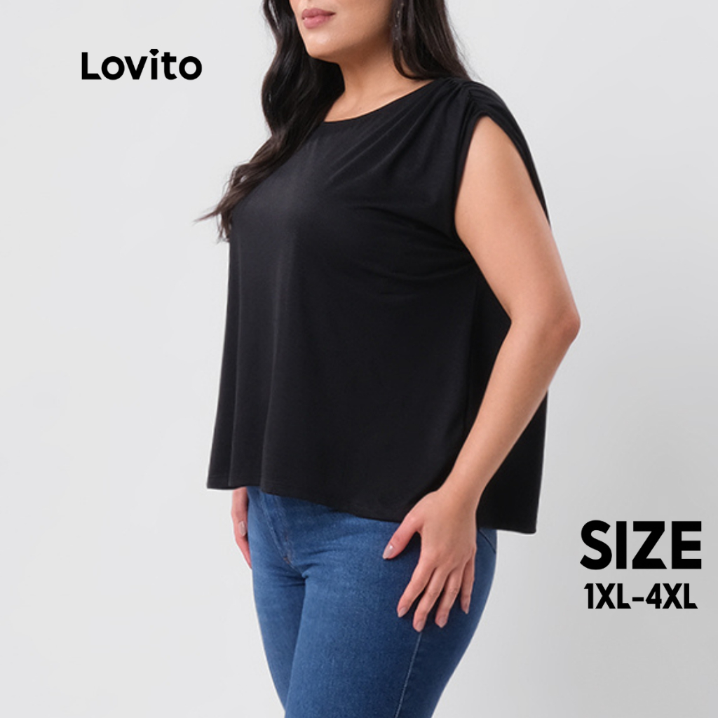 Lovito Blusa Casual Liso Plus Size Feminina LB132BRL161 em Oferta na Shopee