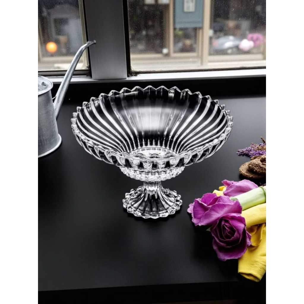Centro de Mesa Luxo: Fruteira Saladeira Vidro Lotus Imperial 32cm Crystal Glass
