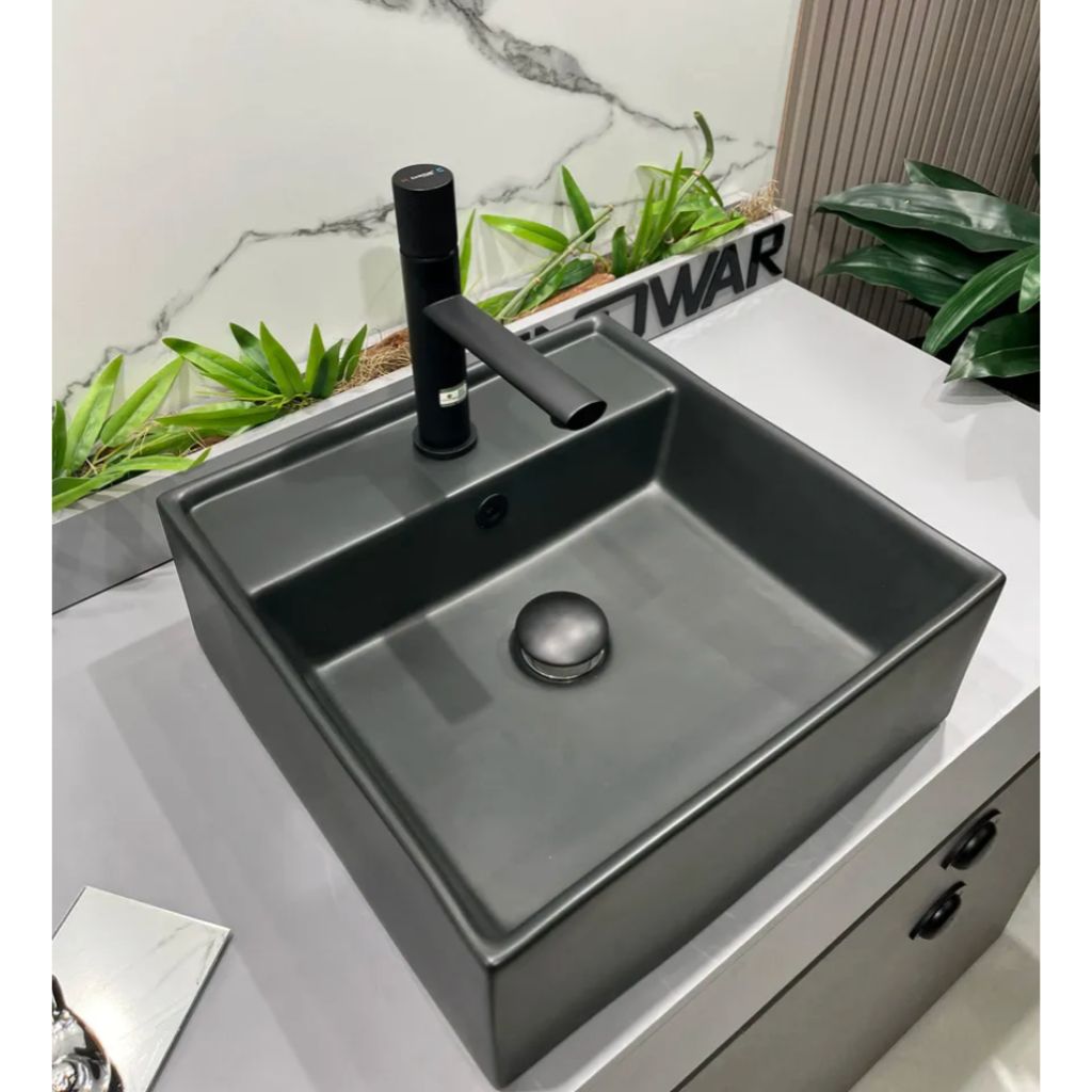 Cuba 42x41 Porcelana Louça Preta Mahhu com Válvula Click Para Seu Banheiro Lavabo