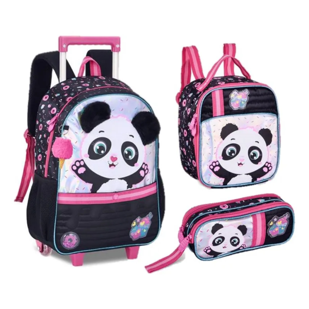 Kit Panda Mochila Rodinha Lancheira Térmica Estojo Clio em Oferta na Shopee