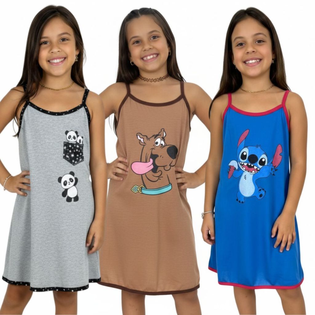 Camisola Alcinha Infantil / Camisola Personagem de Dormir / Roupa de Dormir Infantil