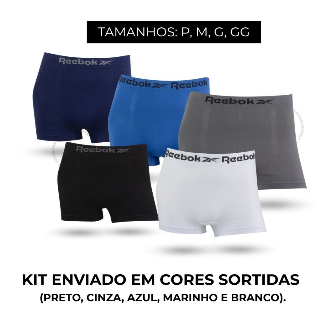 Kit 3 ou 6 Cuecas Boxer Reebok Masculina Sem Costura Original Microfibra — imagem 2 de 2