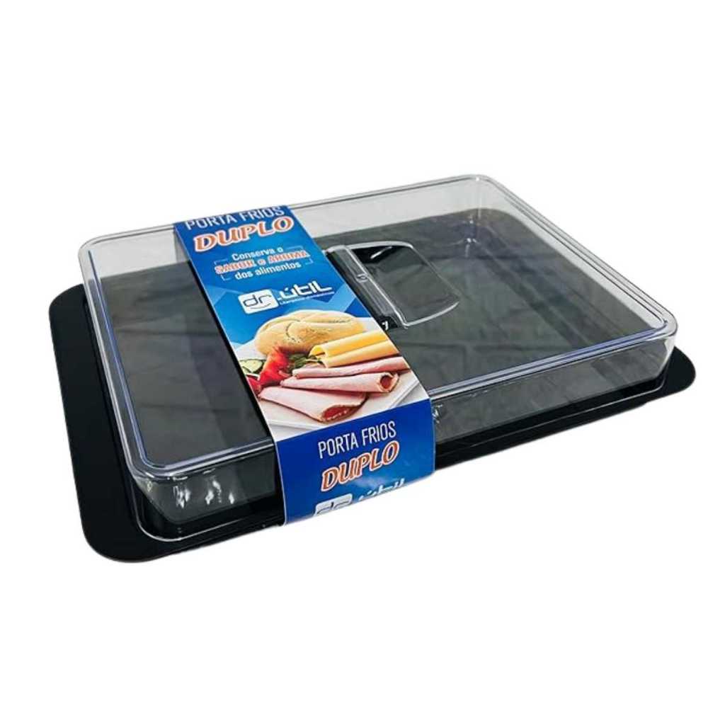 Porta Frios Duplo com Tampa em Acrilico Transparente Bandeja para Queijo Presunto e Embutidos