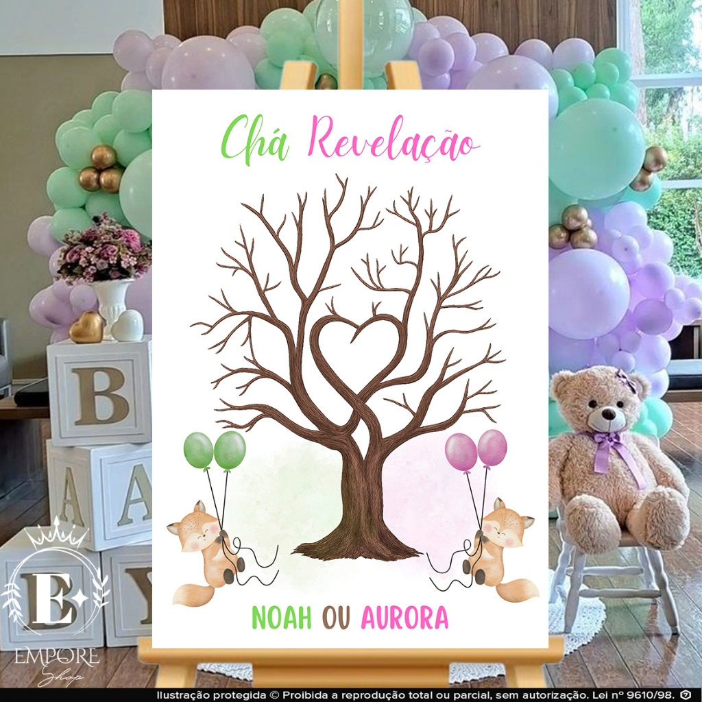Quadro Decorativo Placa Chá Revelação Raposinha Menino ou Menina Personalizado Com Nome