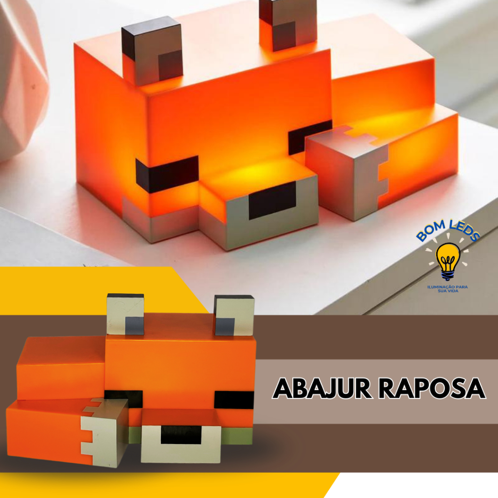 Luminaria Abajur Raposa LED Pixelada Estilo Minecraft Recarregavel 5V Com Cabo USB em Oferta na Shopee