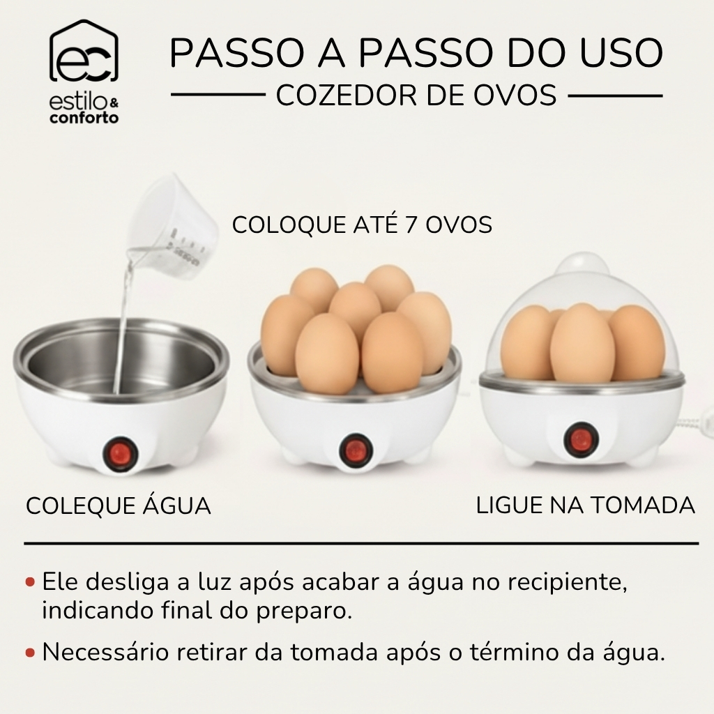 Cozedor de Ovos, Legumes - Elétrico Automático 7 Ovos | Portátil a Vapor 110v/220v – Bene Casa · foto 2