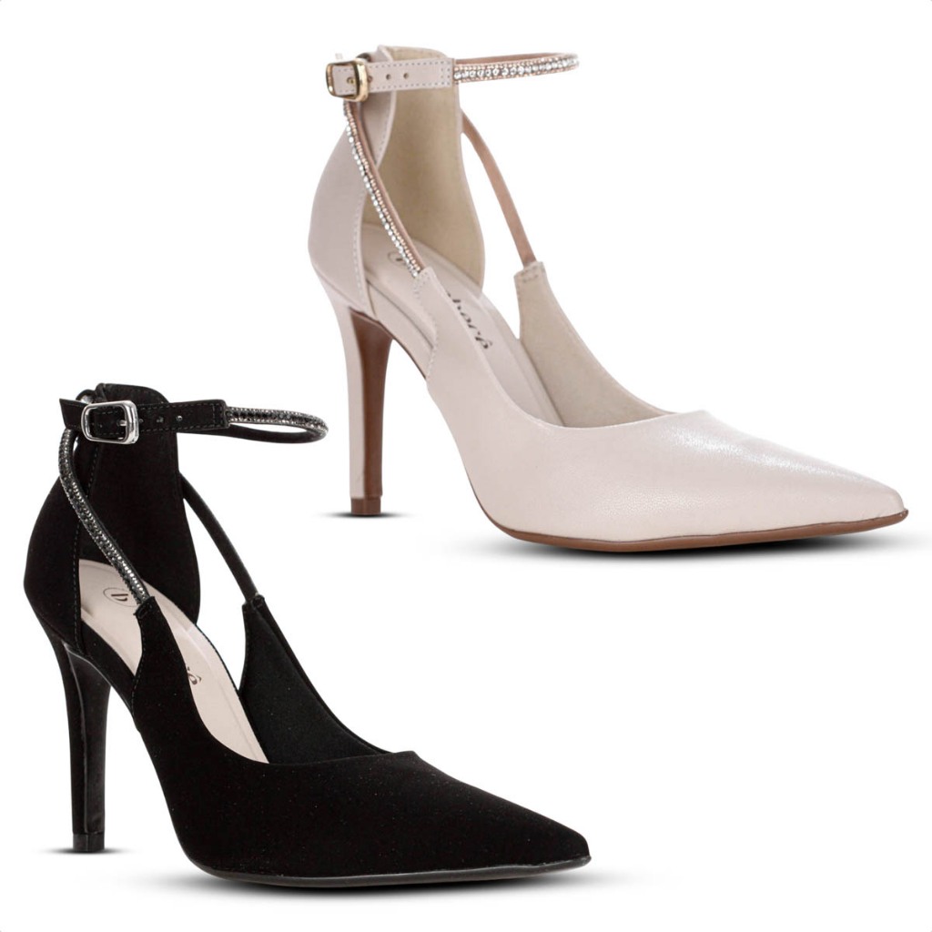Scarpin Feminino Salto Alto Fino com Fivela e Strass - Sapato Elegante Bebecê Moda Social Festa em Oferta na Shopee