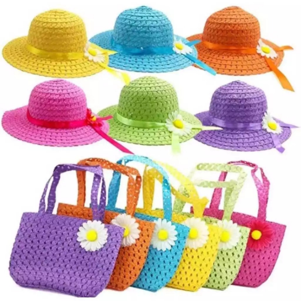 Kit Verão Menina Chapéu + Bolsinha  de Praia Moda Infantil Piscina