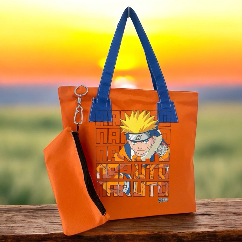 kit Bolsas + Necesser Sacola Impermeavel Anime Cores Vivas Moda praia piscina Casual Estampa Naruto