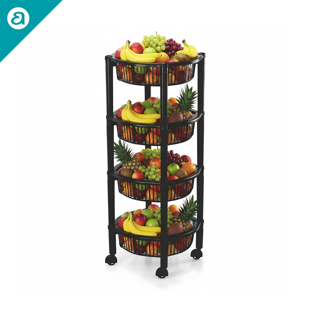 Fruteira de Chão 4 Andares com Rodinhas Cesto Organizador Plástico Multiuso para Cozinha e...