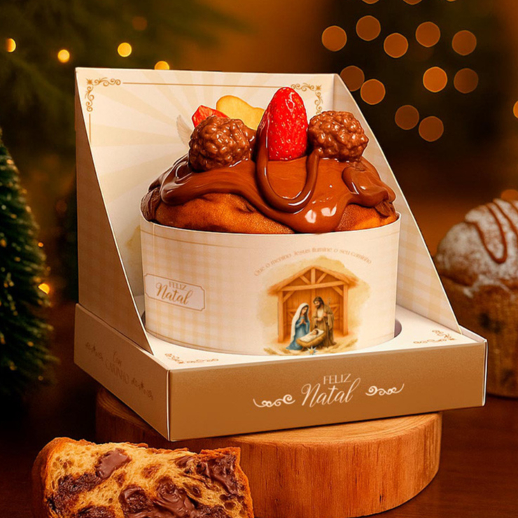 10 Caixas Embalagens para Chocotone/Panetone 500g Natal - Com Tampa em Acetato - Estrela de Belém