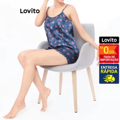 Lovito Pijama Feminino Conjunto Regata e Shorts Acetinado LB293BRL322
