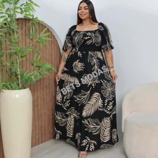 Vestido Longo Elastex Plus Size – Tecido Viscolinho, Tamanho Único G1 em Oferta na Shopee