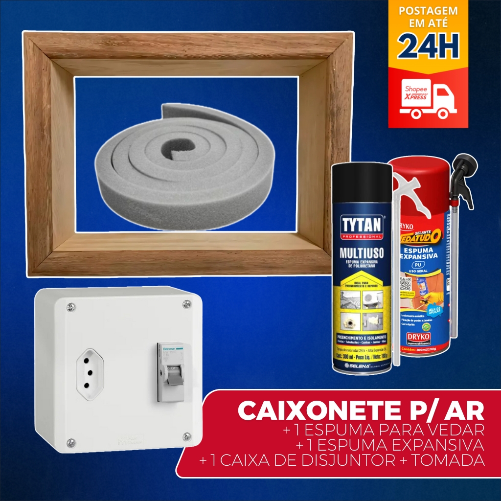 Kit Caixa Caixonete Caixilho Madeira Lei Ar Condicionado Com Disjuntor Espuma Expansiva em Oferta na Shopee