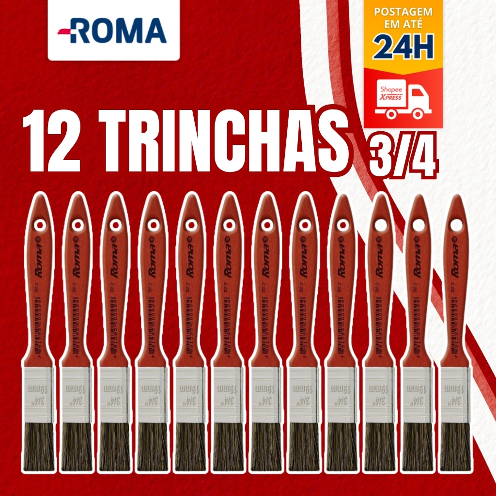 Trincha Simples Cerda Gris Roma 3/4 Polegadas - Kit C/12