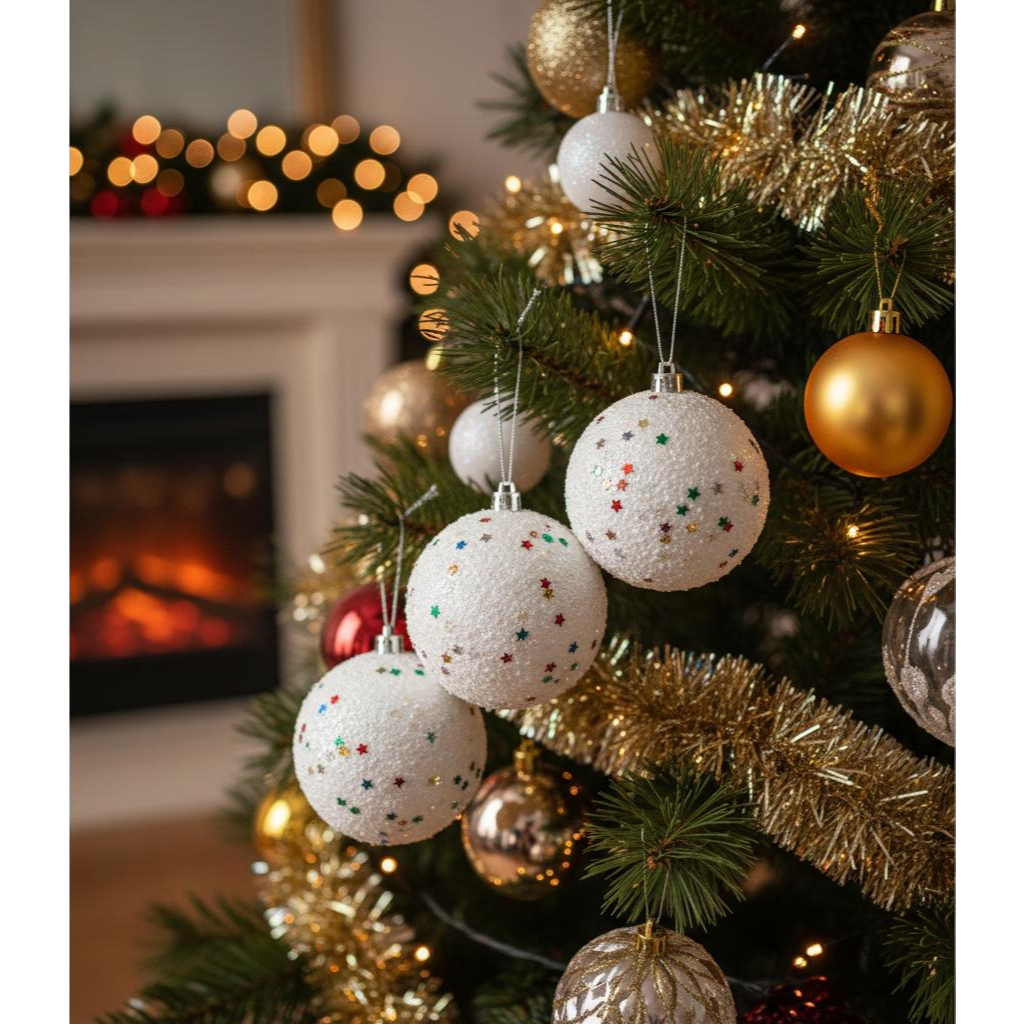 6 Bolinhas De Natal Branca Decoração Enfeite Natalino Arvore Bolas de Natal Penduravel 5/6/7/8cm VMP em Oferta na Shopee