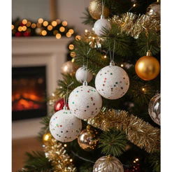 6 Bolinhas De Natal Branca Decoração Enfeite Natalino Arvore Bolas de Natal Penduravel 5/6/7/8cm VMP