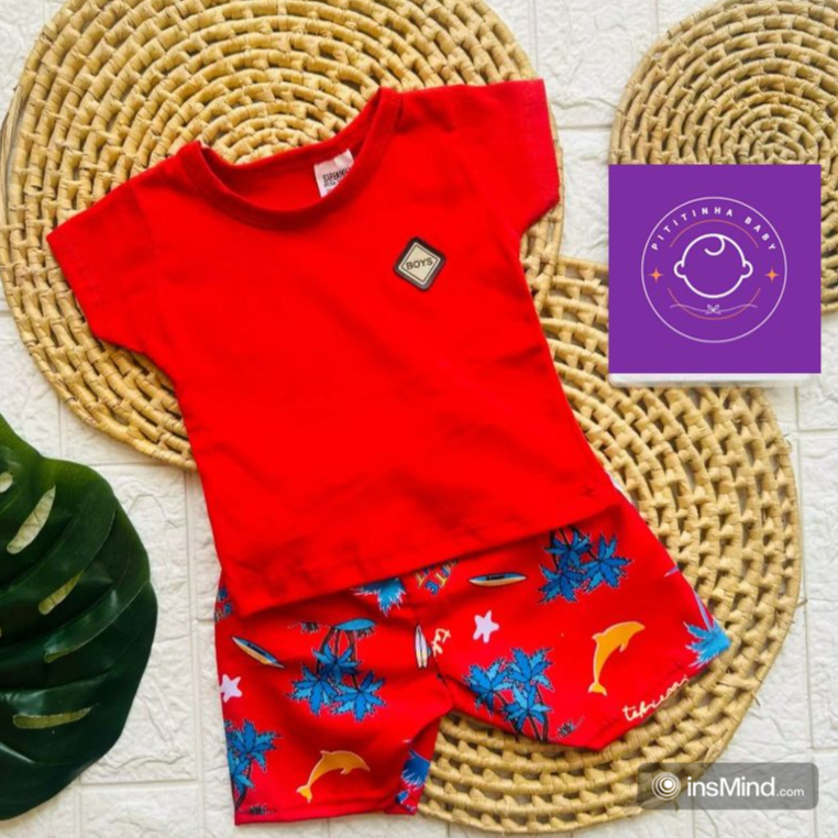 Conjunto de Bebê Menino - Camiseta e Short Estampado - 3 a 6 meses -  verão