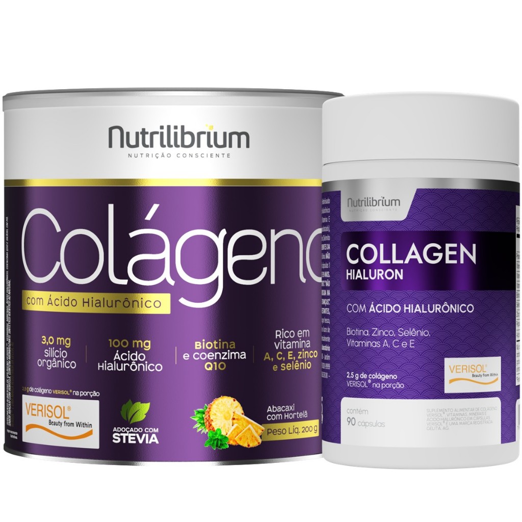 Kit Colágeno Verisol Ácido Hialurônico 200g + Collagen Hialuron Caps Nutrilibrium em Oferta na Shopee