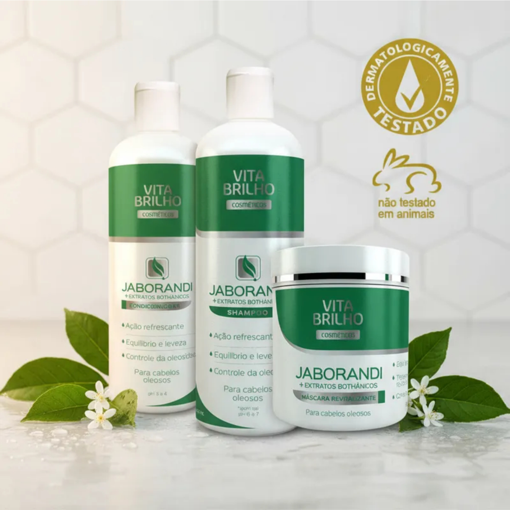 Kit Shampoo + Cond. + Máscara Jaborandi  Fortalecimento Crescimento  Fios Hidratação 1L Vita Brilho