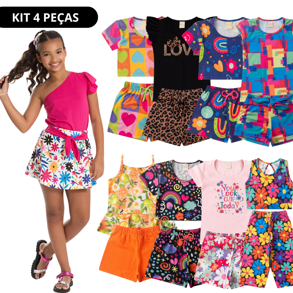 Kit Sortido 6 Peças de Roupas Infantis Menina Verão -  3 Conjuntos em Oferta na Shopee