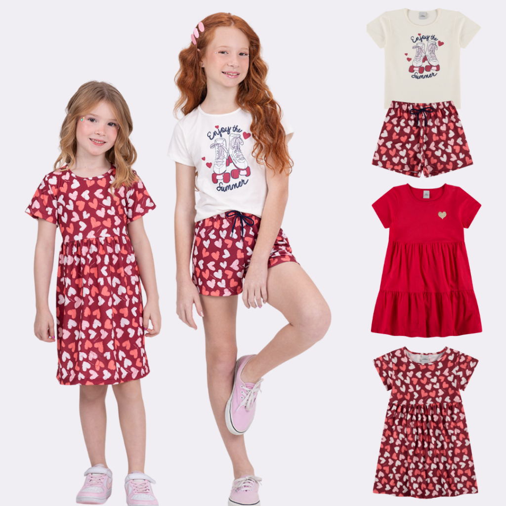 Kit 3 Conjuntos Infantil  Coração Menina