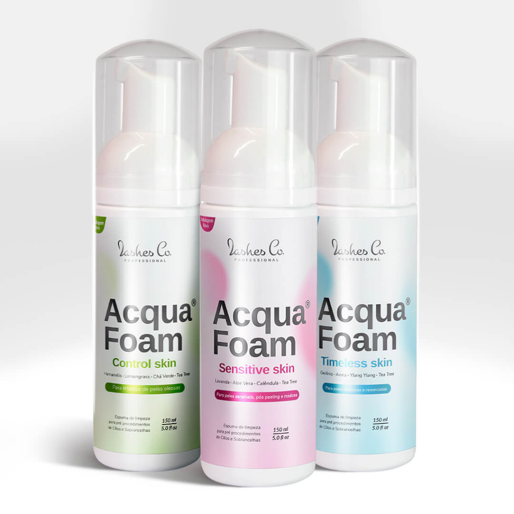 Espuma Limpeza LashesCo Acqua Foam Crontrol skin Timeless skin Sensitive skin 50ml e 150ml extensão de cílios