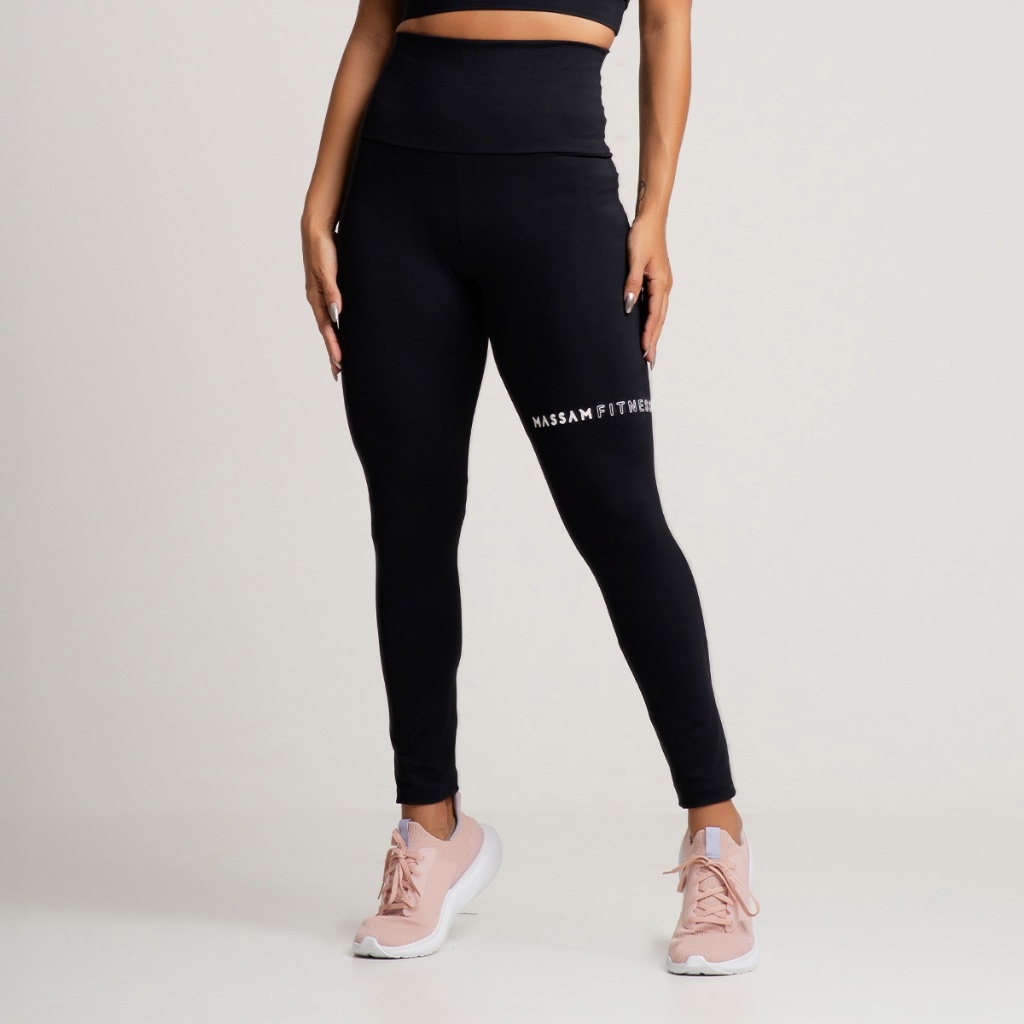 Legging Feminina Poliamida Cintura Alta Silk Massam Fitness Preta