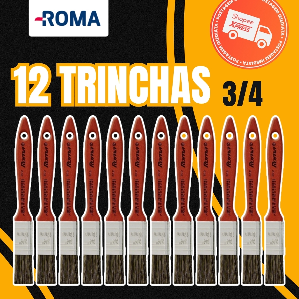 Trincha Simples Cerda Gris Roma 3/4 Polegadas - Kit C/12
