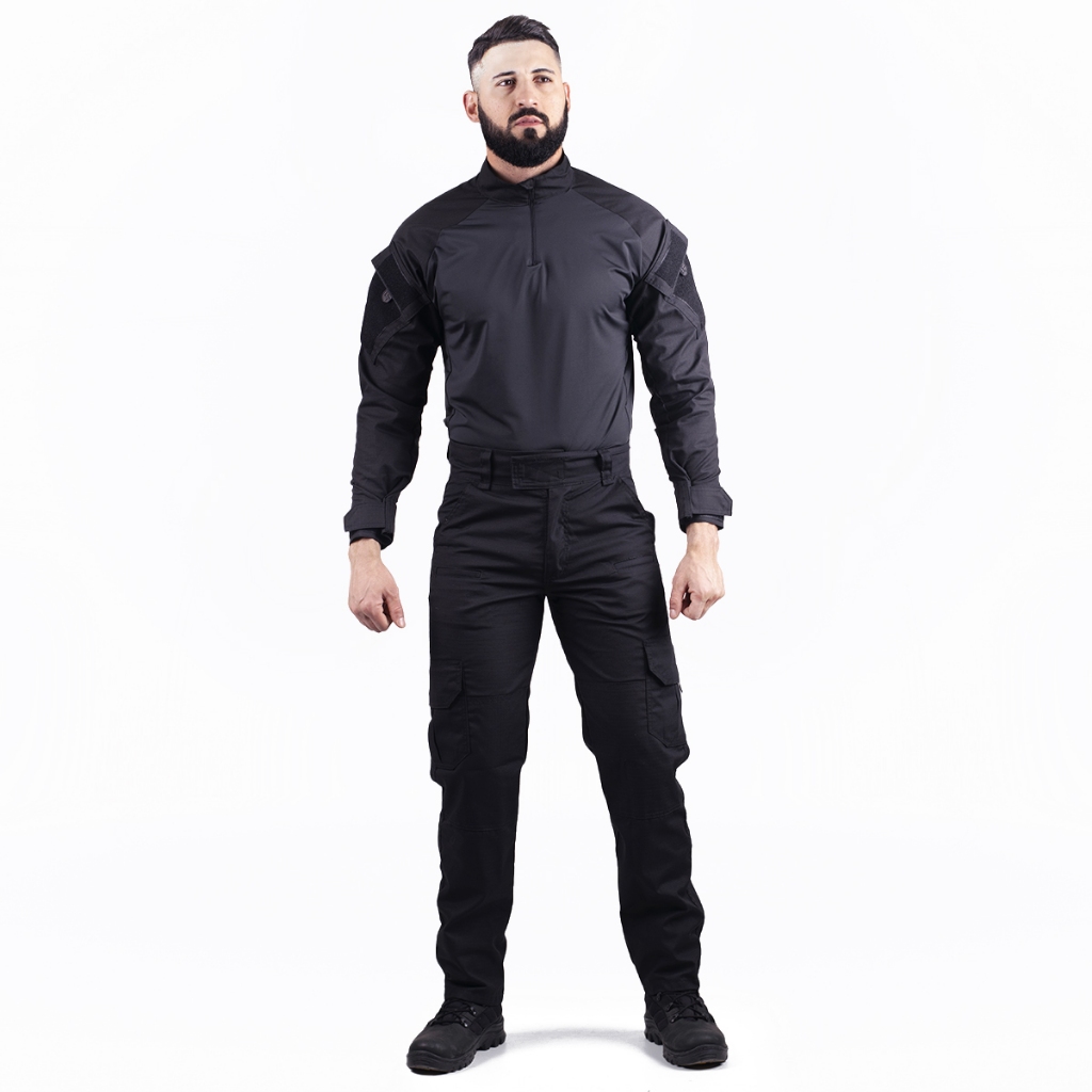Farda Masculina Reforçada Ripstop Calça e Camisa Combat Shirt Use Tático Preta