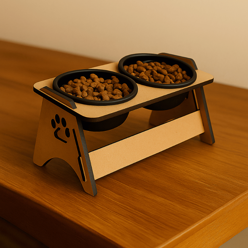 Bebedouro Comedouro Elevado Alimentador Pet Para Cachorros e Gatos Pequeno Porte em MDF