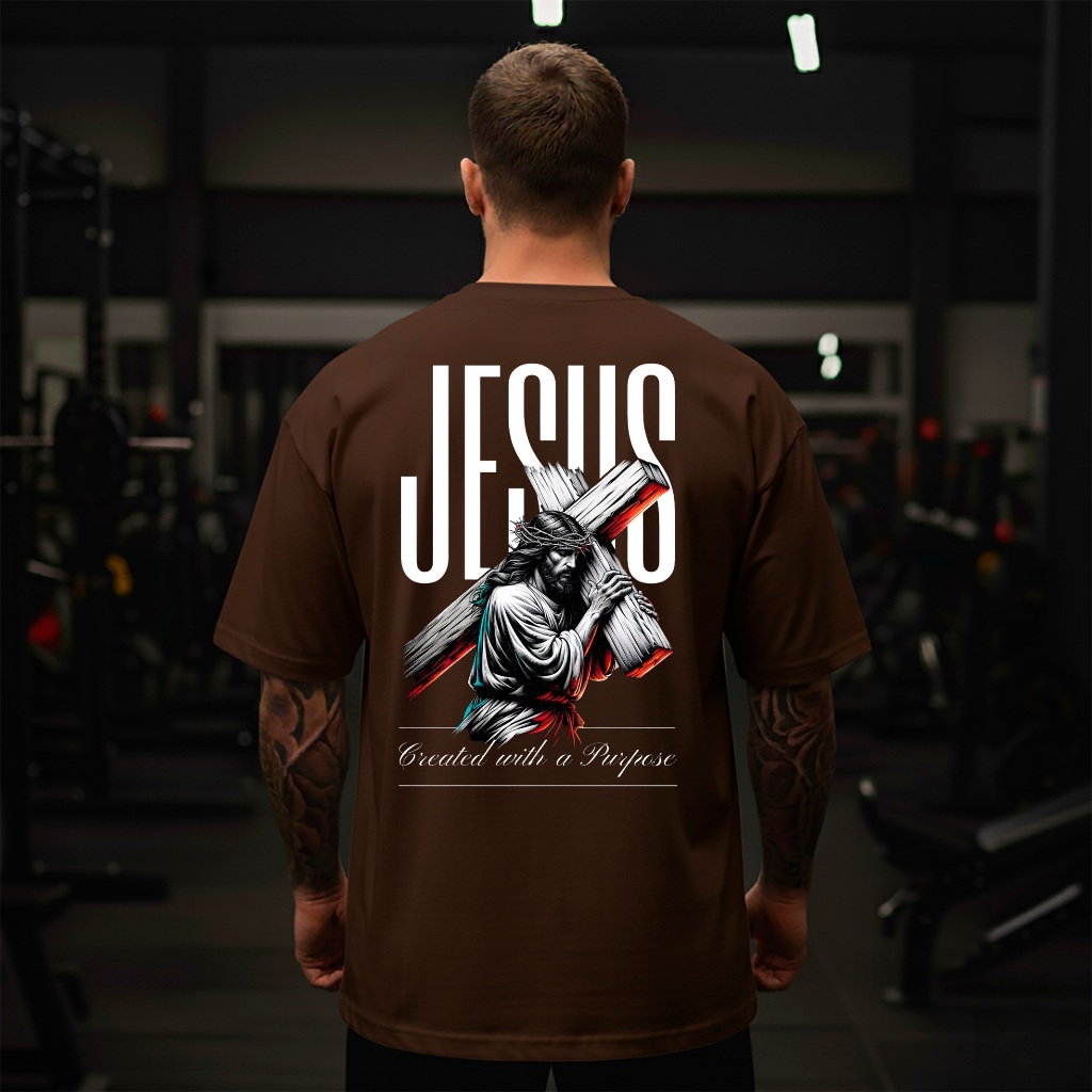 Camiseta Oversized Gola Redonda Fio 30.1 Premium Jesus Cristo Cruz Estampa Cristã Promoção em Oferta na Shopee