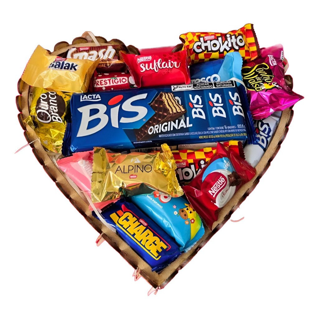 Cesta Coração Presente Premium Chocolate Bombons Nestle + Bis em Oferta na Shopee