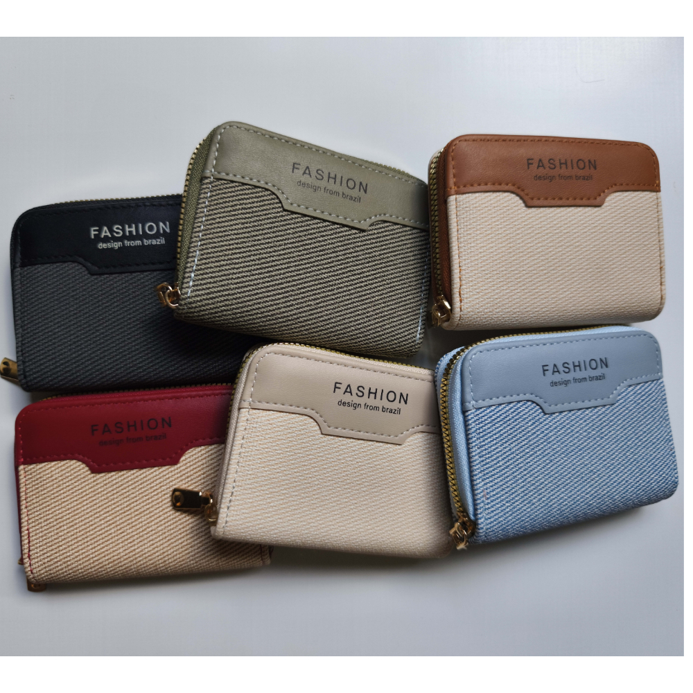 Carteira Feminina porta Cartão e Moedas com zíper moderna minimalista compacta fechamento seguro