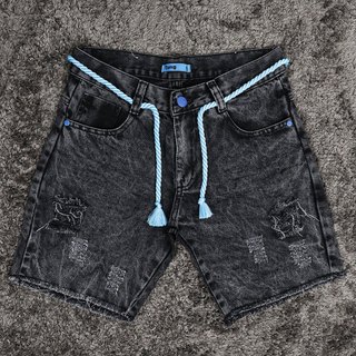 Tung Jeans Cinza Bermuda Jeans Masculina Jogador Com Corda Cintura Shorts Jeans Rasgados