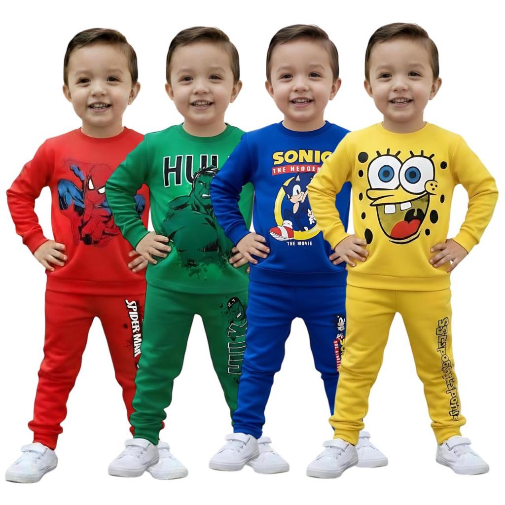 Conjuntos Infantil Menino Manga Longa Personagens e Heróis 100% Algodão 30.1