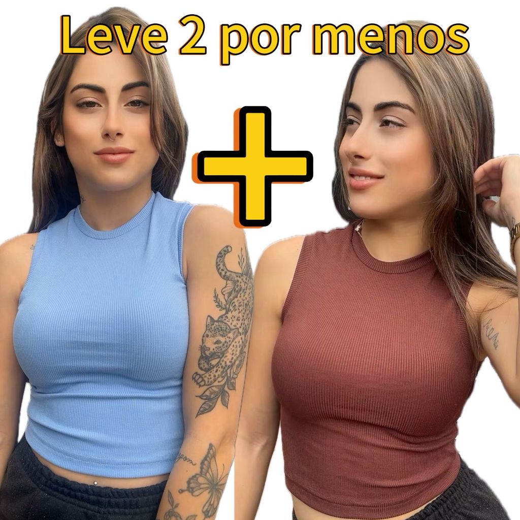 Kit 1 ou 2 Cropped Regata Feminina Blusa Croped  Canelado Justa Blusinha Básica Camiseta Estilosa, kit ou unid.(ref=02)