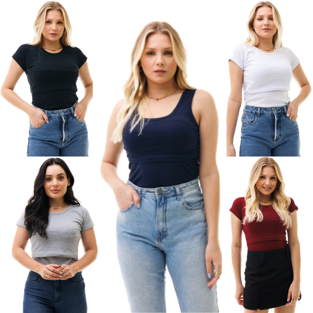 Kit com 5 Blusas para Amamentação ItsBella