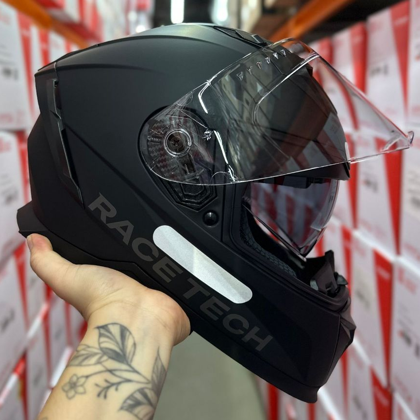 CAPACETE DE ENTRADA BARATO RACE TECH VOLT COM ÓCULOS SOLAR PRETO FOSCO UNISSEX + NARIGUEIRA