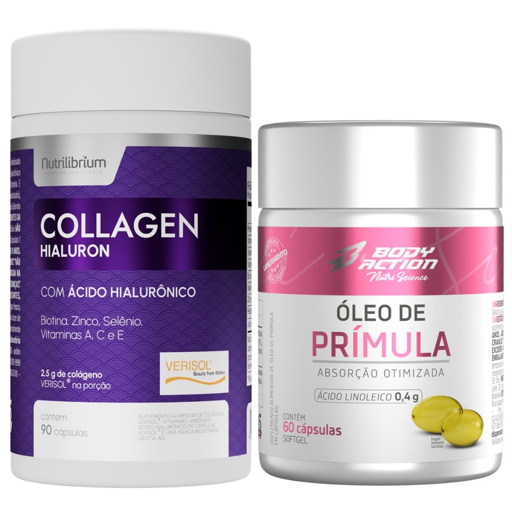 Colágeno Verisol Ácido Hialurônico 90 Caps + Óleo de Prímula 60 Caps em Oferta na Shopee